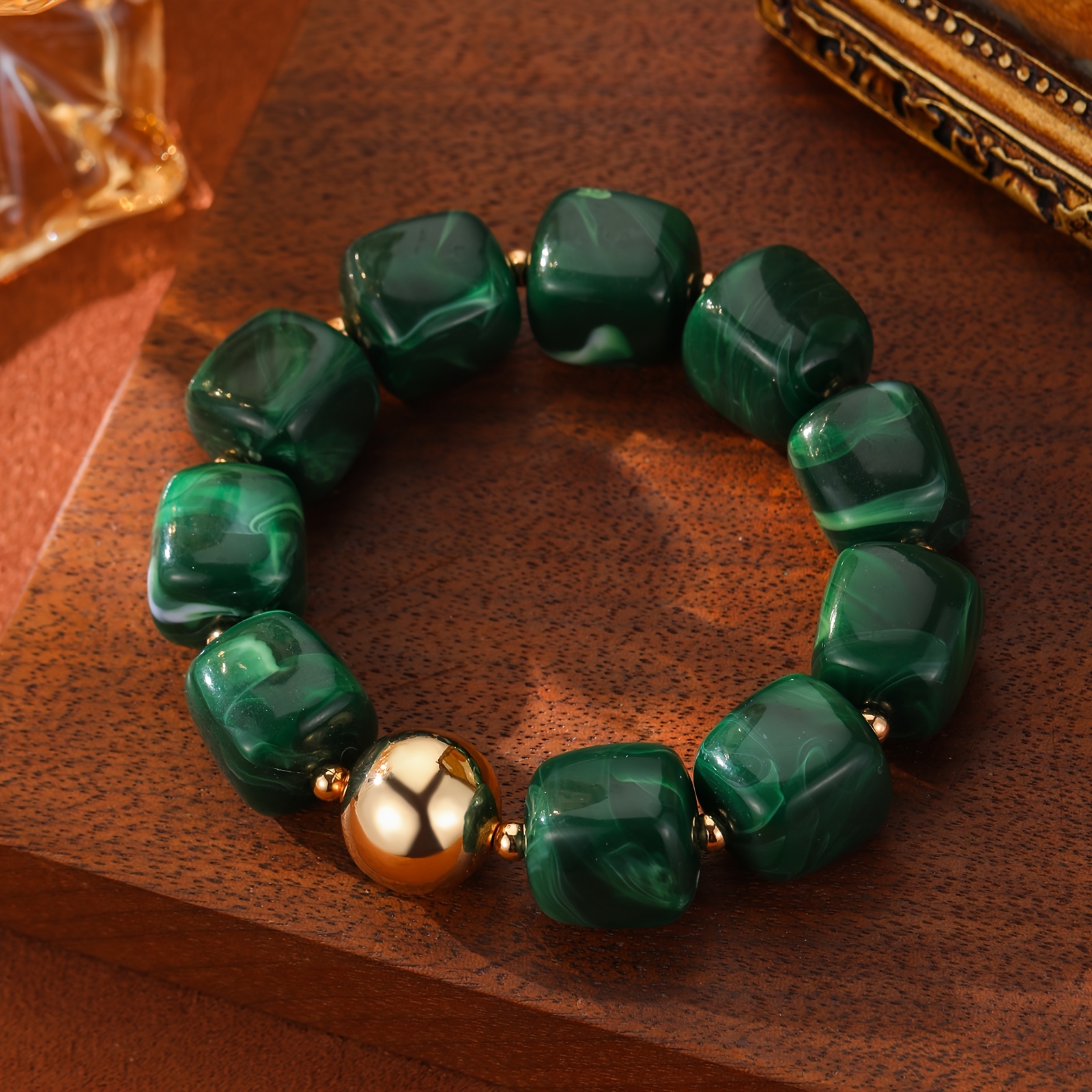 Boho Plated Resin Square Bead Bracelet for Women